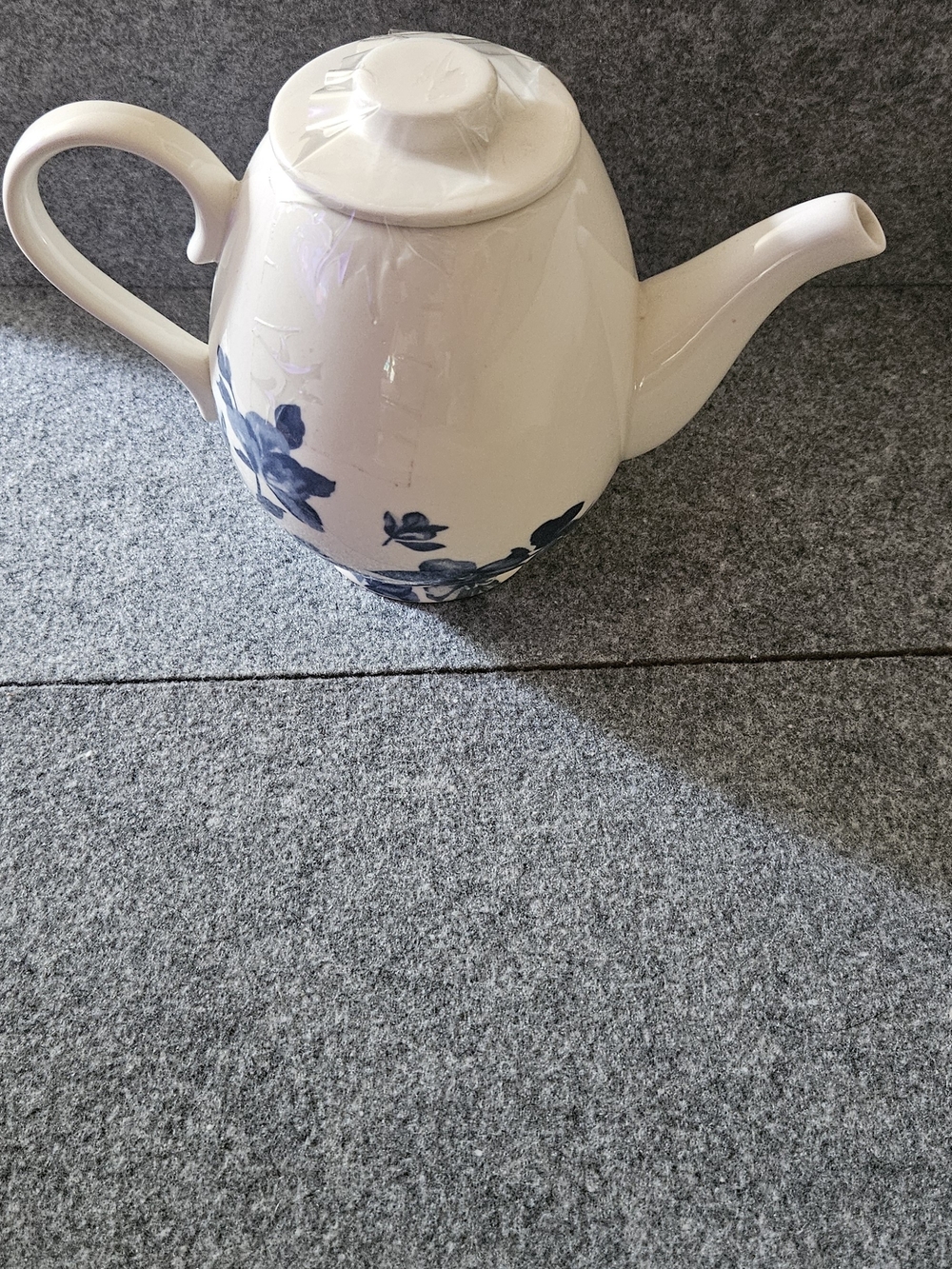 Tracy Boyd White Ceramic Teapot with Blue Floral Accent